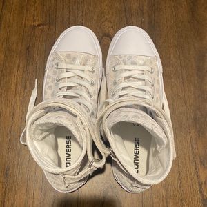 Converse high tops. White with metallic silver animal print!